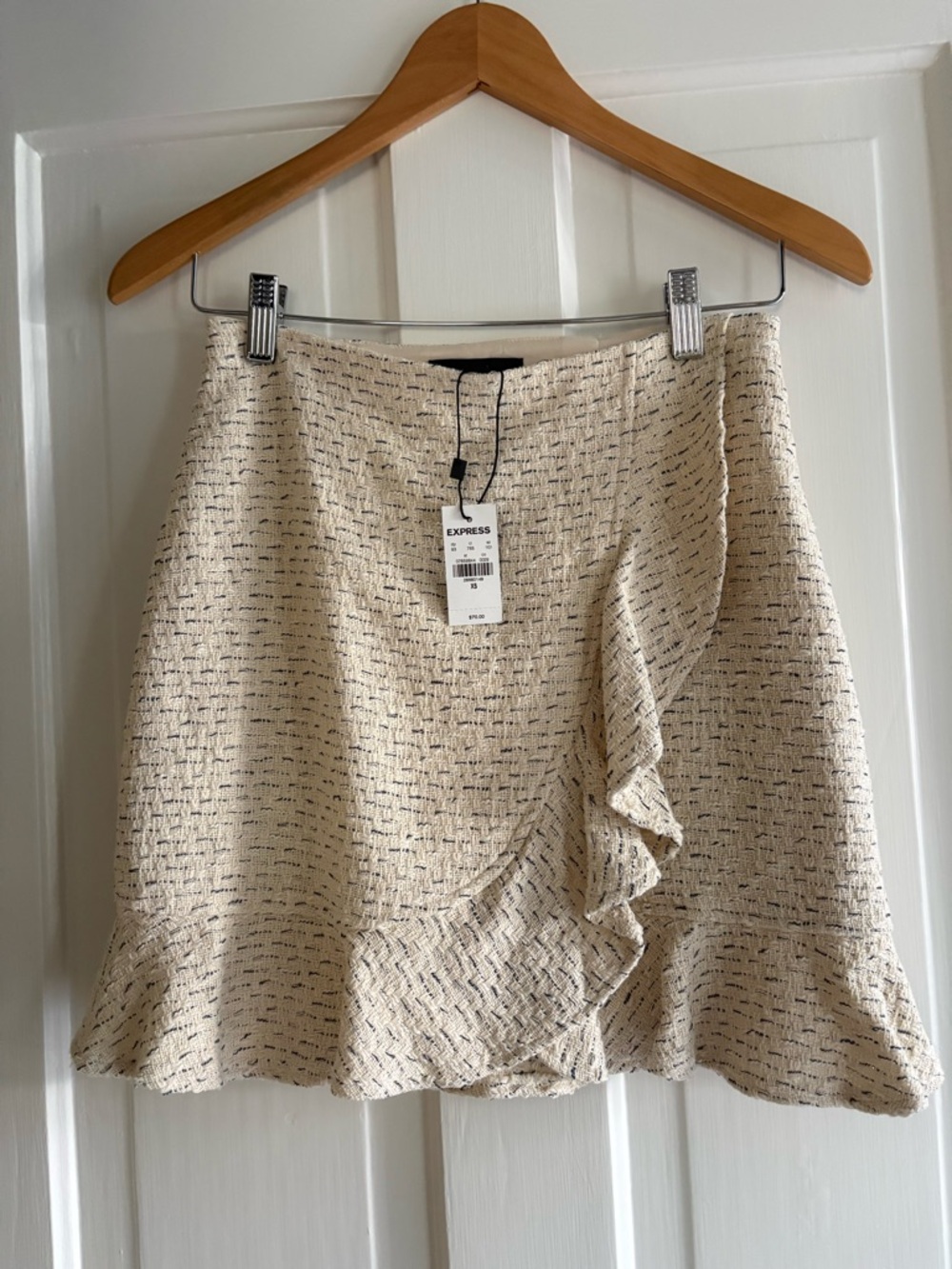 Express Cream Ruffle-Trim Tweed Matching Set